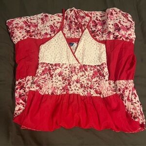 French INT Floral Boho-Style Summer Dress | Vibrant Red & White Floral Print